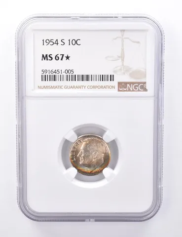 MS67* 1954-S Roosevelt Dime - Graded NGC Rainbow Toned *4418