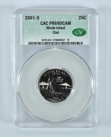 2001-S Washington State Quarter Rhode Island CLAD PR69 DCAM CAC CACg
