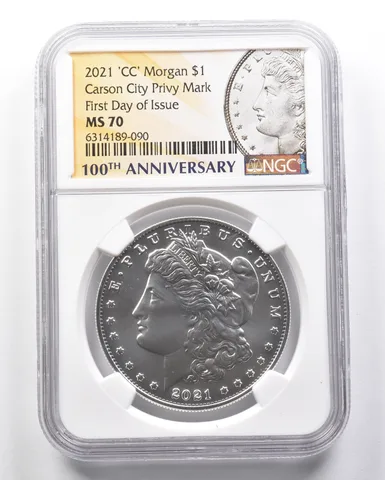 2021 'CC' Morgan Silver Dollar Carson City Privy Mark FDOI MS70 NGC a8290
