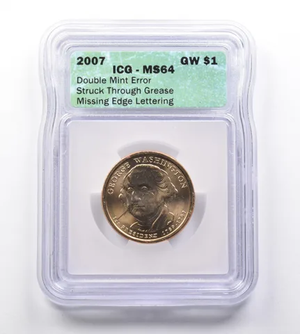 MS64 2007 Washington Presidential $1 Error Strk Thru Missing Lettering ICG *8474