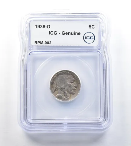 1938-D Indian Head Buffalo Nickel RPM-002 Genuine ICG *0678