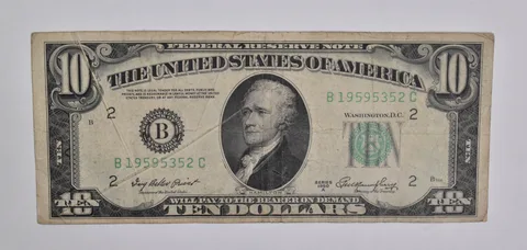 ERROR 1950-A $10 New York, NY United States FRN Green Seal Gutter Fold *5432