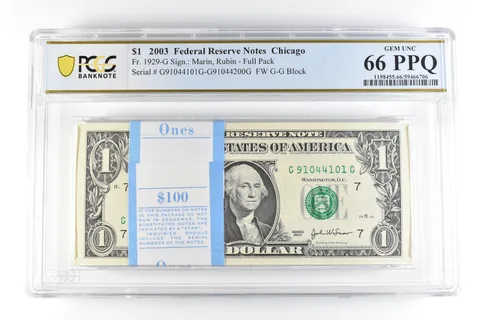 (100) 2003 $1 Chicago IL FRN Fr#1929-G Full Pack Gem Unc 66 PPQ PCGS *9857