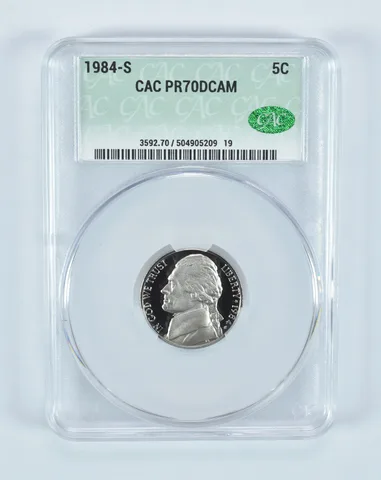 1984-S Jefferson Nickel PR70 DCAM CAC CACg