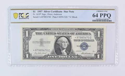 1957 $1 Silver Certificate Star Note Fr#1619* Choice Unc 64 PPQ PCGS