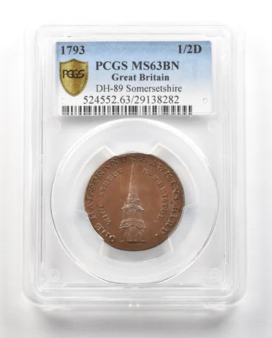 1793 Great Britain 1/2 Penny DH-89 Somersetshire MS63 BN PCGS a4820