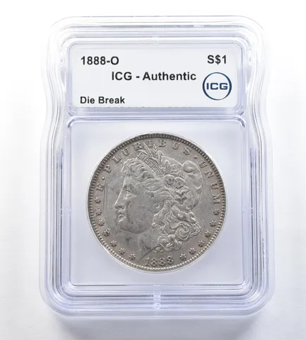 1888-O Morgan Silver Dollar Die Break Authentic ICG *0540