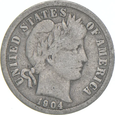 1904-P Barber Dime 90% Silver Average Circ