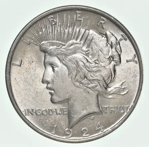 (1) BU 1924 (P) Peace Silver Dollar $1 Unc MS 90% - Dripping with Luster
