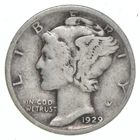 VG+ 1929 Mercury 90% Silver Dime