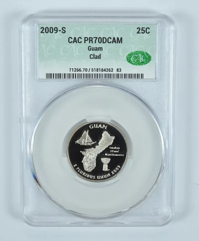 2009-S Washington State Quarter Guam CLAD PR70 DCAM CAC CACg