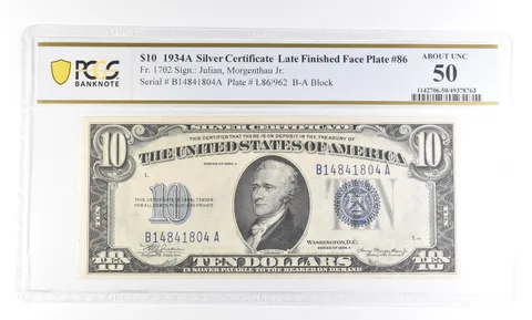 1934 A $10 Silver Certificate Late Finished Face Plate #86 Fr#1702 50 PCGS a2792
