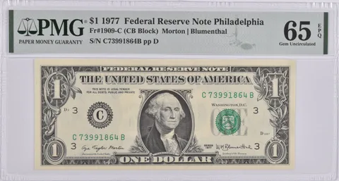 $1 1977 FRN Philadelphia, PA Fr#1909-C PMG Gem Unc 65 EPQ