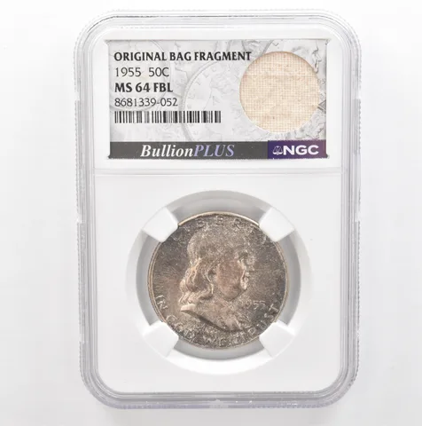 1955 Franklin Half Dollar Original Bag Fragment MS64 FBL NGC Nice Tone *5389