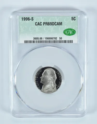 1996-S Jefferson Nickel PR69 DCAM CAC CACg