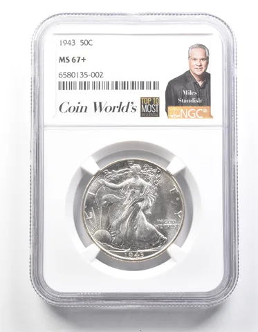 1943 Walking Liberty Half Dollar Miles Standish MS67+ NGC a1399