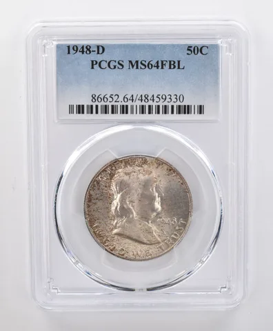 MS64 FBL 1948-D Franklin Half Dollar PCGS Beautifully Toned a1411