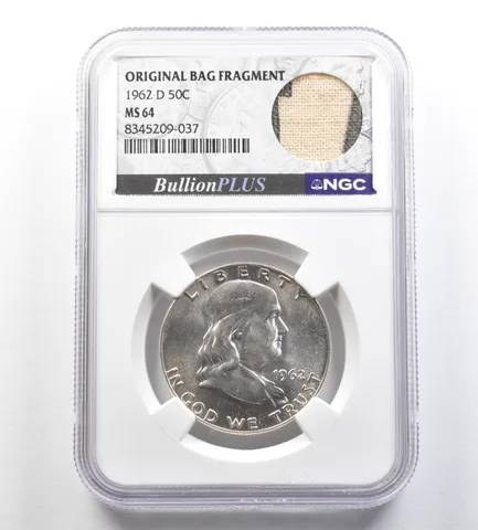 1962-D Franklin Half Dollar Original Bag Fragment MS64 NGC *7128