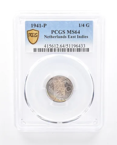 1941 P Netherlands East Indies 1/4 Gulden MS64 PCGS Beautiful Tone a5367