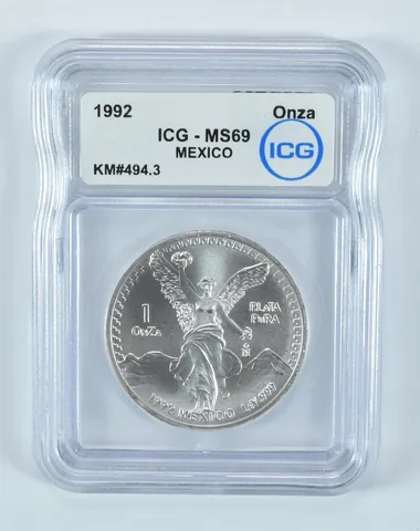 1992 Mexico 1 Onza Silver Libertad MS69 ICG