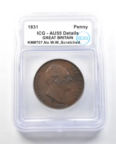 1831 Great Britain Penny KM#707 No W.W. AU55 Details ICG a0501