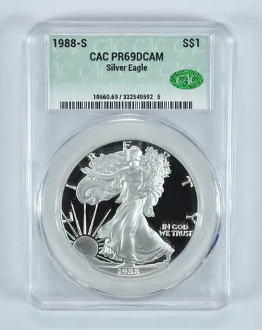 1988-S American Silver Eagle PR69 DCAM CAC CACg