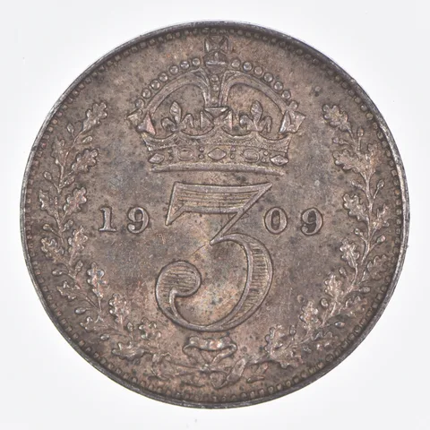 Better Date - 1909 Great Britain 3 Pence World Coin- Silver *267