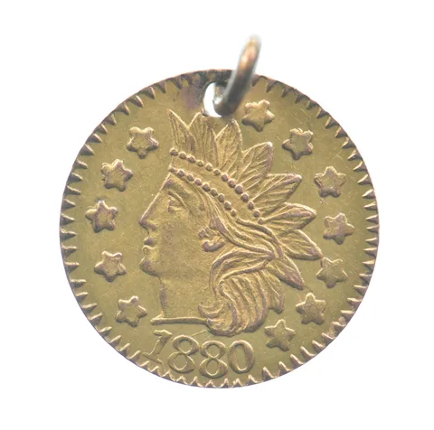 1880 Indian Head California Fractional Gold 1/2 Dollar Pendant a9149