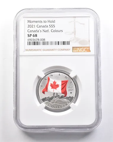 2021 Canada 5 Dollars Silver Moments To Hold Canada's Natl Colors SP68 NGC *5272