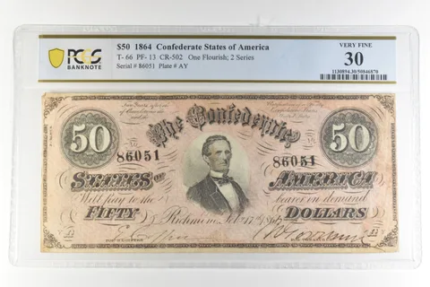 1864 $50 Confederate States America T-66 PF-13 CR-502 Very Fine 30 PCGS *4471