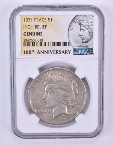 1921 Peace Silver Dollar High Relief Genuine NGC *1096