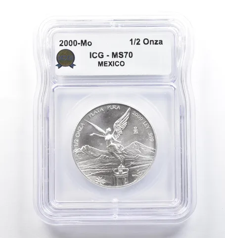 2000 Mo Mexico 1/2 Onza Silver Libertad MS70 ICG *6929