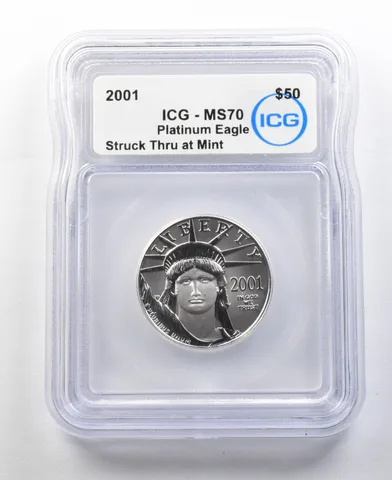 2001 $50 American Platinum Eagle Struck Thru 1/2 Oz Platinum MS70 ICG *0338