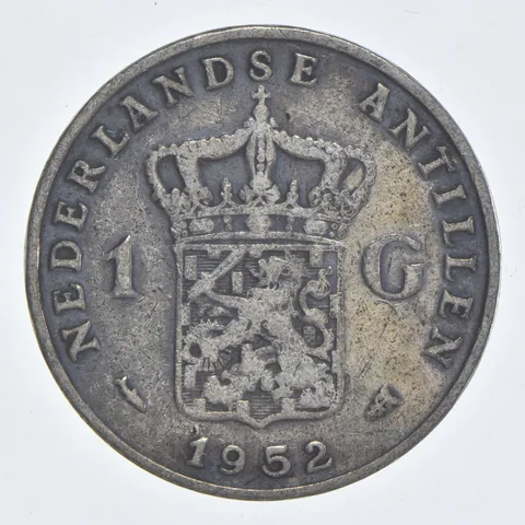 SILVER WORLD Coin 1952 Netherlands Antilles 1 Gulden World Silver Coin *874