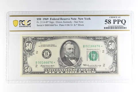 1969 $50 New York NY FRN Star Note Fr#2114-B* Choice AU 58 PPQ PCGS *4986