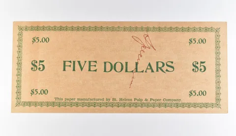 1933 $5 St Helens Sentinel-Mist Scrip *9741