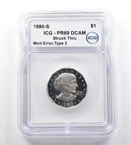 1980-S Susan B Anthony $1 Type 2 Mint Error Struck Thru PR69 DCAM ICG *7624