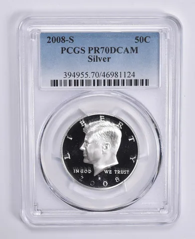 2008-S Kennedy Half Dollar Silver PR70 DCAM PCGS Blue Lbl