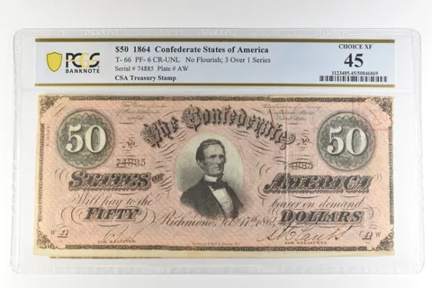 1864 $50 Confederate States America T-66 PF-6 CR-UNL Choice XF45 PCGS *4470