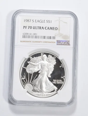 1987-S American Silver Eagle 1 Oz PF70 UCAM NGC Brown Label