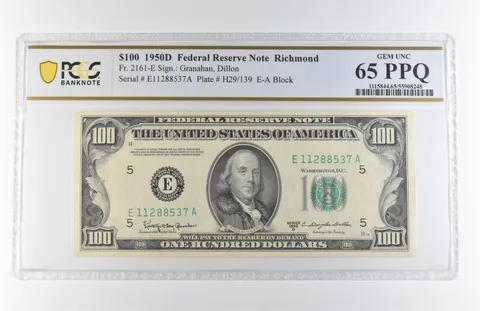 1950 D $100 Richmond VA FRN Fr#2161-E Gem Unc 65 PPQ PCGS *7875