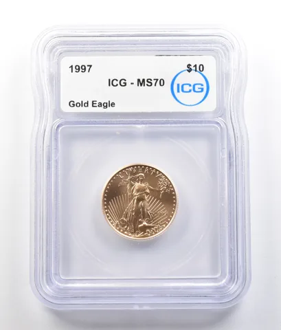1997 $10 American Gold Eagle 1/4 Oz Gold MS70 ICG