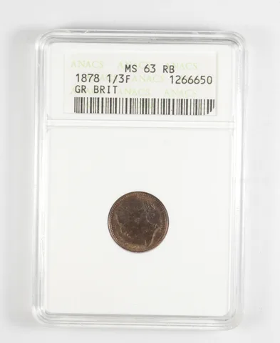 MS63 RB 1878 Great Britain 1/3 Farthing - Graded ANACS *7098