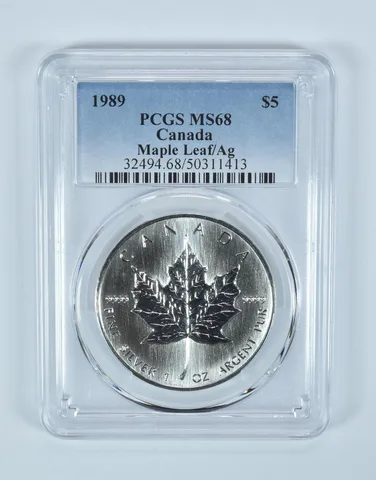 1989 Canada 5 Dollars Silver Maple Leaf MS68 PCGS Blue Label