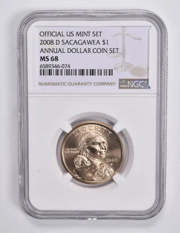 2008-D Sacagawea $1 Annual Dollar Set MS68 NGC Brown Lbl