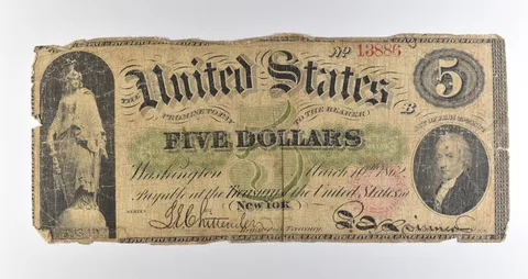 1860s $5 Legal Tender Large Note Red Seal *3576
