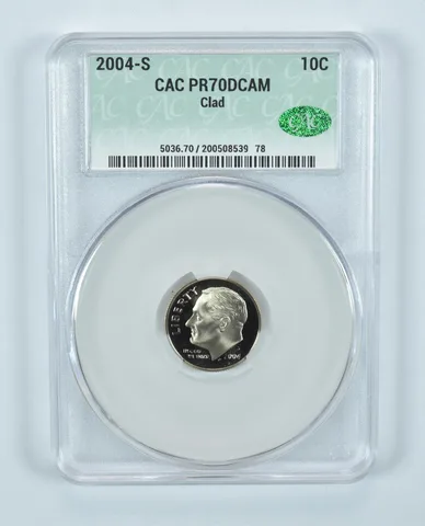 2004-S Roosevelt Dime CLAD PR70 DCAM CAC CACg