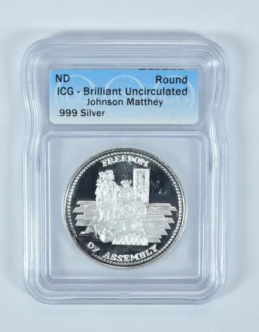 (ND) Silver Art Round 1 Oz Freedom Of Assembly Johnson Matthey BU ICG