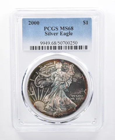2000 American Silver Eagle MS68 PCGS Rainbow Tone *8681