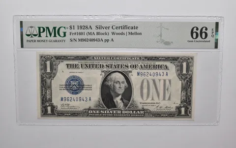 PMG 66 EPQ $1 1928-A US Silver Certificate FR#1601 (MA Block) a4757